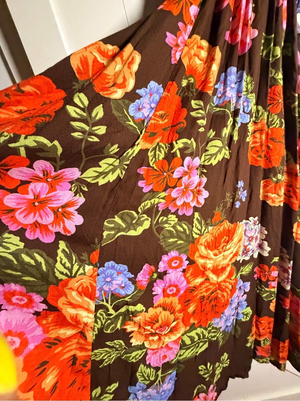 Anthropologie Brown Maxi Dress with Bright Floral Bouquet - Picture 3 of 7